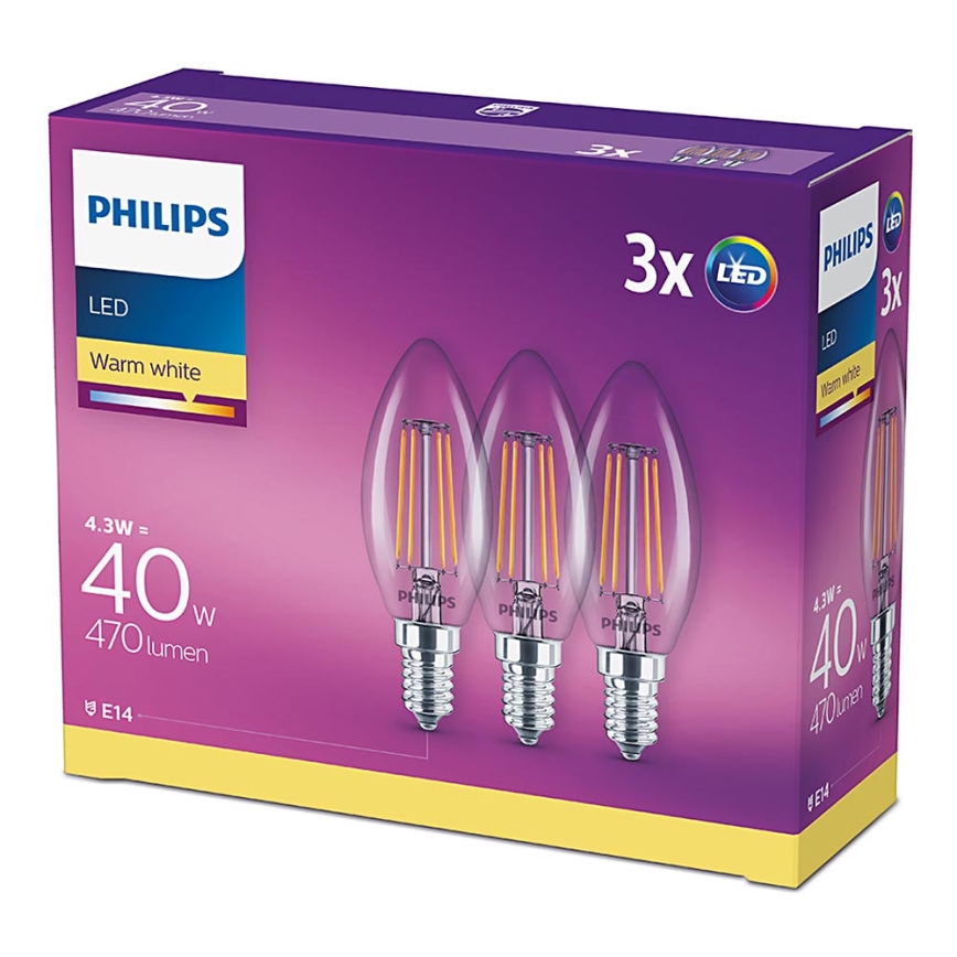 KOMPLET 3x LED Žarnica VINTAGE Philips E14/4,3W/230V 2700K