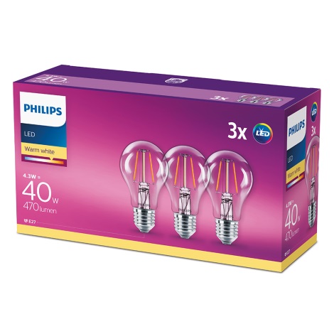 KOMPLET 3x LED Žarnica VINTAGE Philips E27/4,3W/230V 2700K