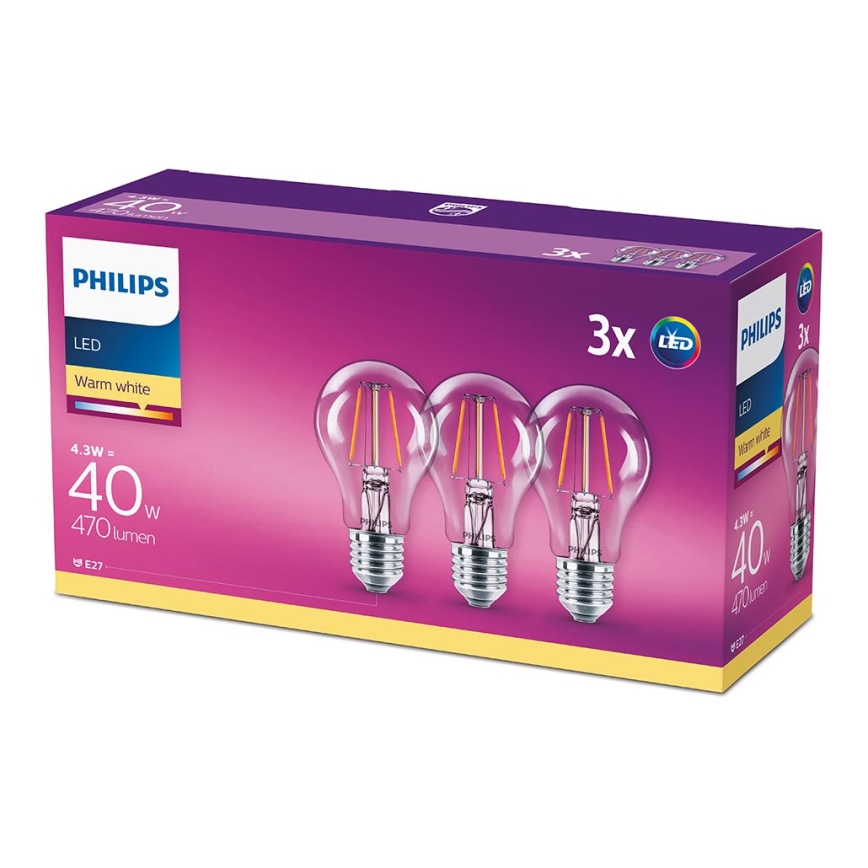 KOMPLET 3x LED Žarnica VINTAGE Philips E27/4,3W/230V 2700K