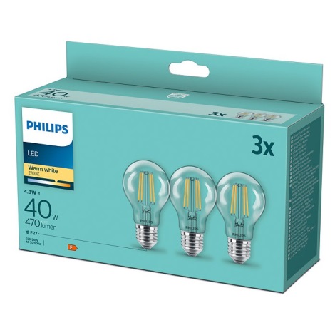 KOMPLET 3x LED Žarnica VINTAGE Philips E27/4,3W/230V 2700K