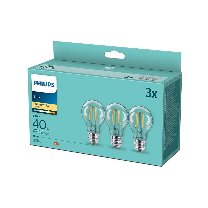 KOMPLET 3x LED Žarnica VINTAGE Philips E27/4,3W/230V 2700K