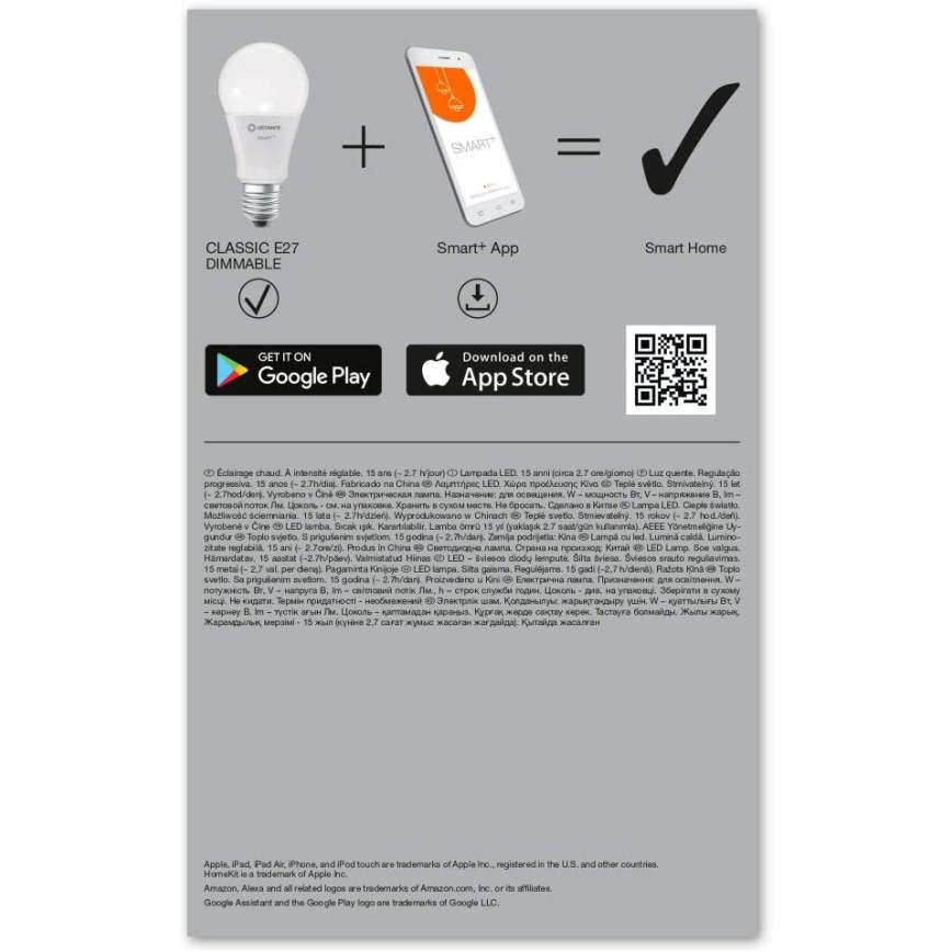 KOMPLET 3x LED Zatemnitvena žarnica SMART+ E27/9W/230V 2700K Wi-Fi - Ledvance