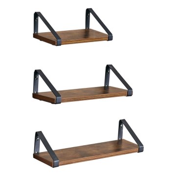 Komplet 3x stenskih polic SHELFY, rjave/črne