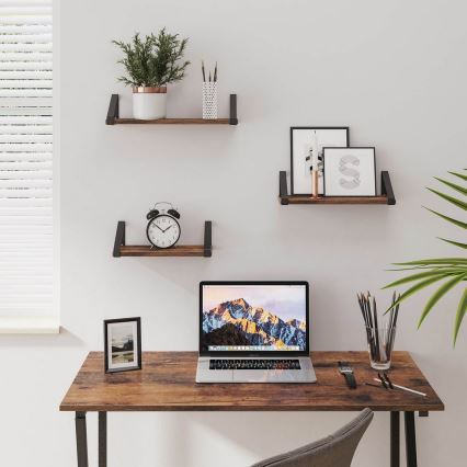 Komplet 3x stenskih polic SHELFY, rjave/črne