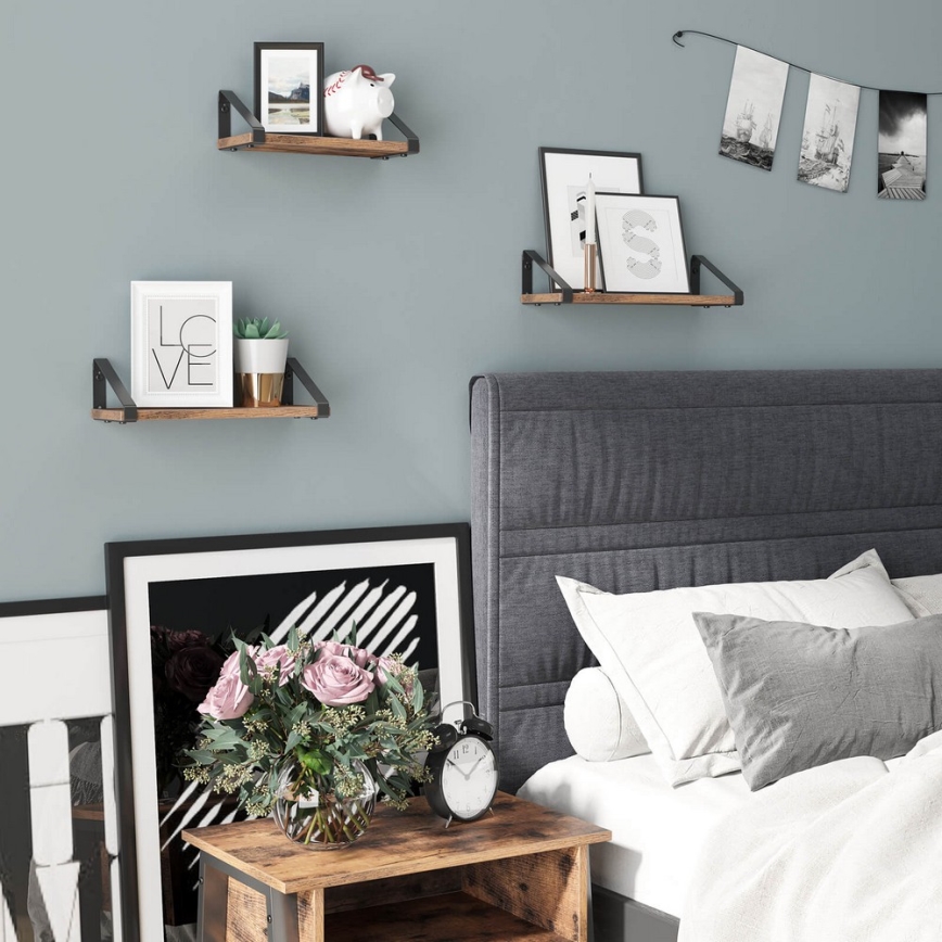Komplet 3x stenskih polic SHELFY, rjave/črne