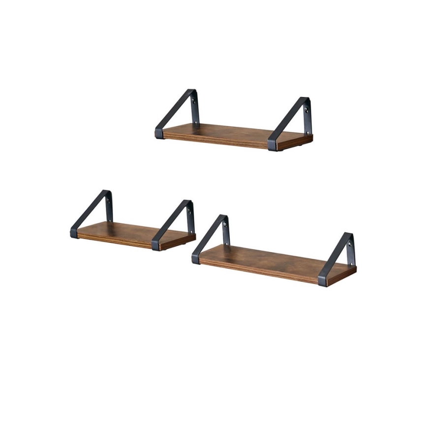 Komplet 3x stenskih polic SHELFY, rjave/črne