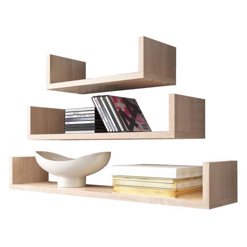 Komplet 3x stenskih polic TRIO 40/60/80x11x18 cm, hrast Sonoma