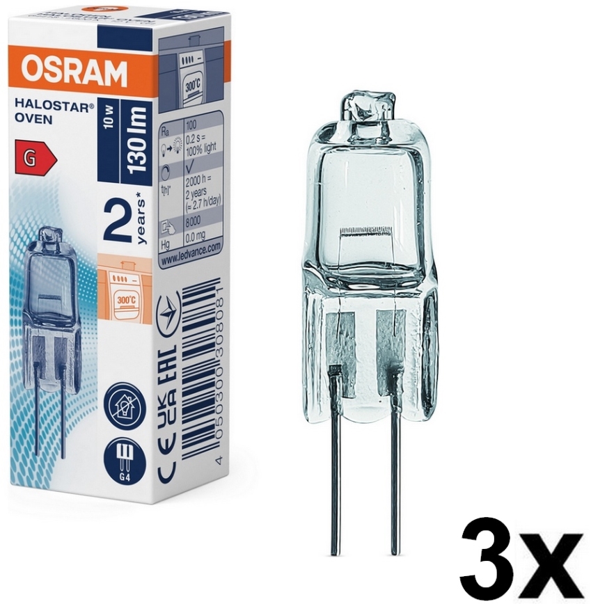Komplet 3x žarnic za pečico HALOSTAR G4/10W/12V 2700K - Osram
