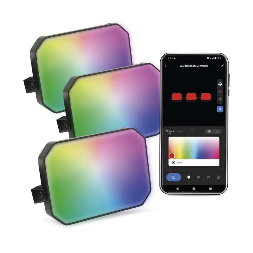 Komplet 3x zatemljivih zunanjih LED reflektorjev RGBIC GoSmart, 14 W, 230 V, 3000–6500 K, IP65, Wi‑Fi (Tuya)