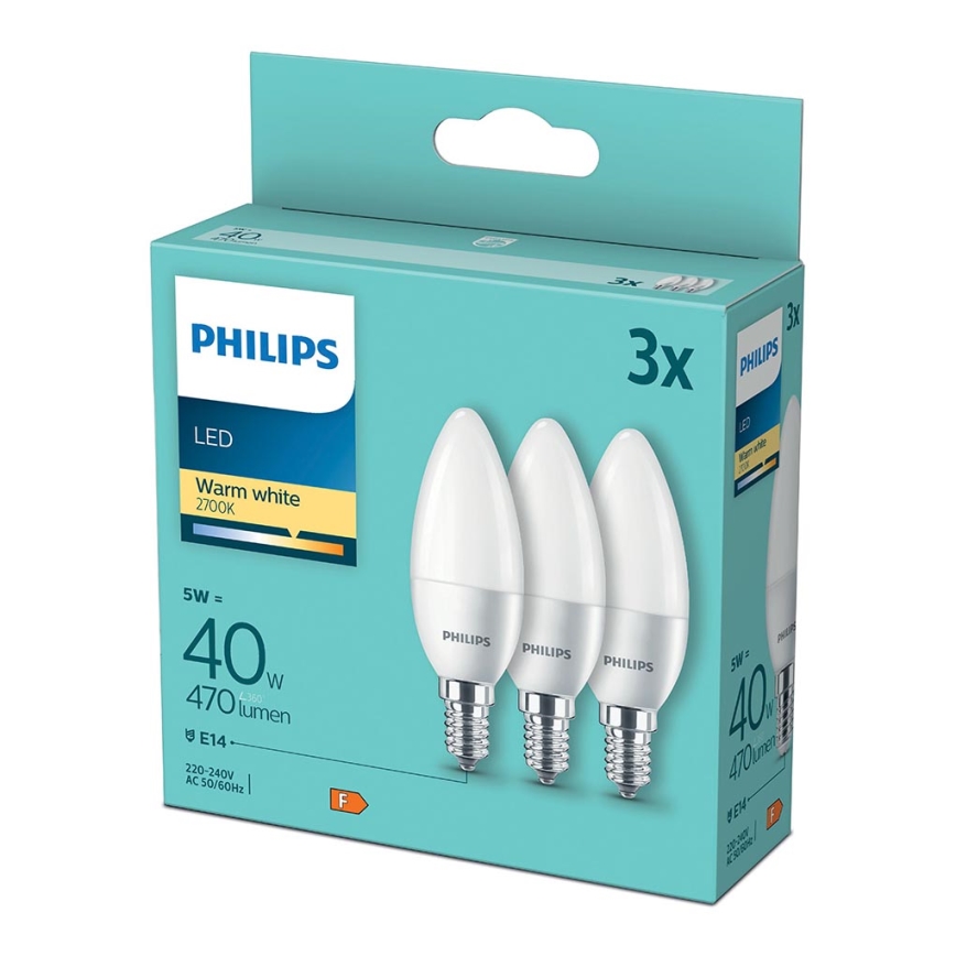 KOMPLET 3xLED Žarnica Philips B35 E14/5W/230V 2700K