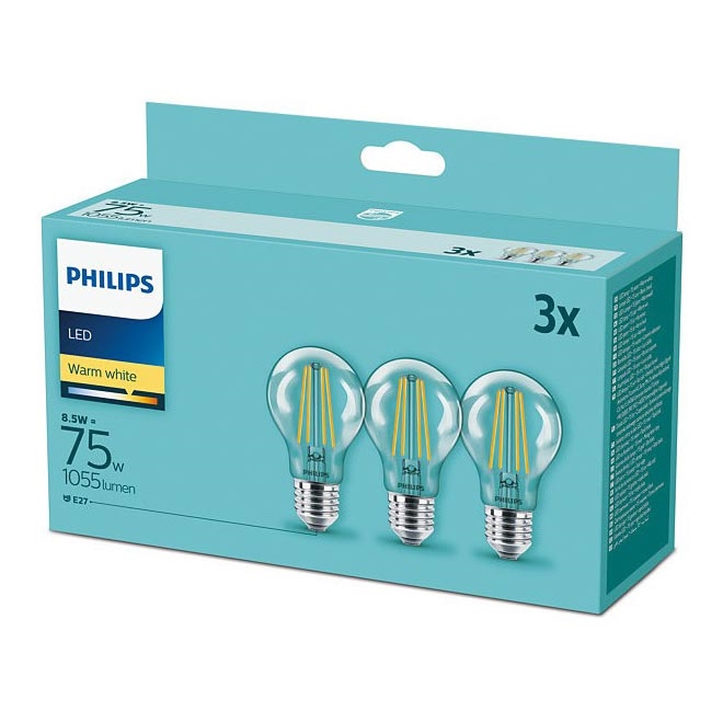 KOMPLET 3xLED Žarnica Philips E27/8,5W/230V 2700K