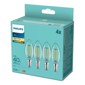 Komplet 4 LED žarnic VINTAGE Philips B35 14/4,3W/230V 2700K