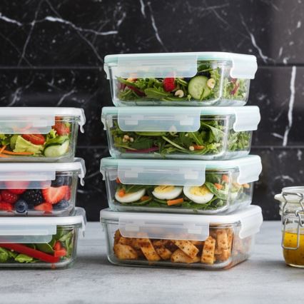 Komplet 4 posod za živila, prozorne/mentolne