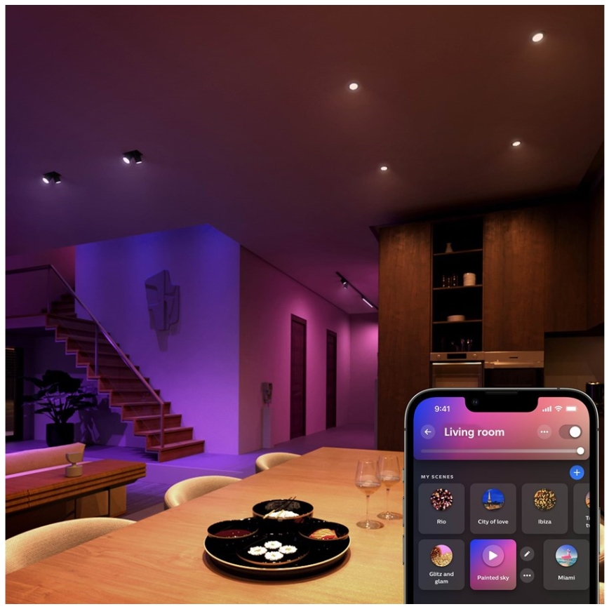 Komplet 4x zatemnjivih LED RGBW žarnic Philips Hue WHITE AND COLOR AMBIANCE GU5,3/MR16/6,3W/12V 2000-6500K