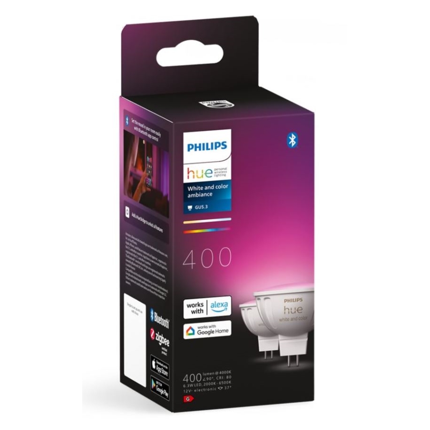 Komplet 4x zatemnjivih LED RGBW žarnic Philips Hue WHITE AND COLOR AMBIANCE GU5,3/MR16/6,3W/12V 2000-6500K