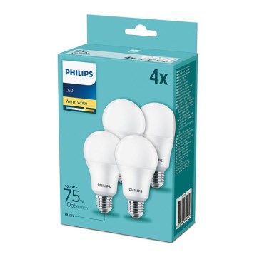 KOMPLET 4x LED Žarnica Philips A60 E27/10,5W/230V 2700K