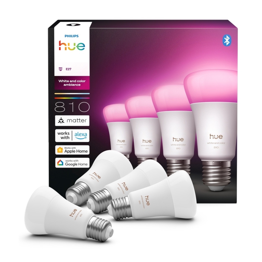 Komplet 4x zatemnljivih LED žarnic Philips Hue WHITE AND COLOR AMBIANCE E27/6W/230V 1000-20000K