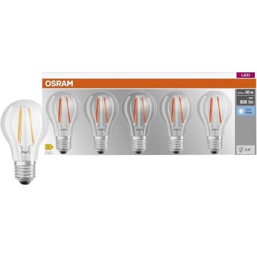 Komplet 5 LED žarnic BASE CLASSIC FILAMENT A60 E27/7W/230V 4000K - Osram