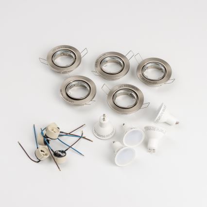 Komplet 5 vgradnih stropnih svetilk za kopalnico, 1xGU10/4W/230V, IP23, matni krom