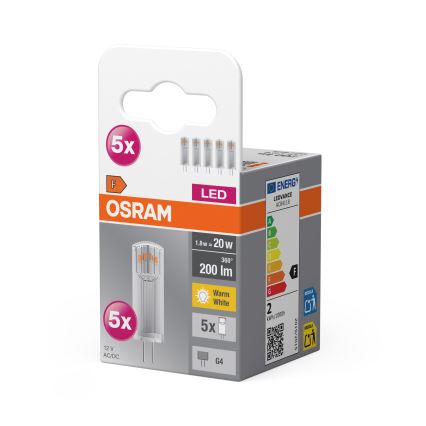 Komplet 5x LED žarnic PIN G4/1,8W/12V 2700K - Osram