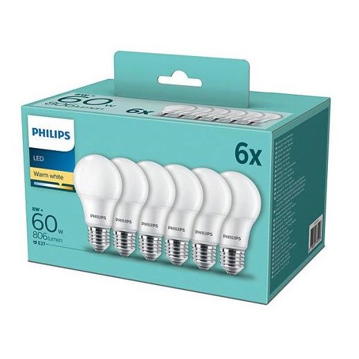 KOMPLET 6x LED Žarnica Philips A60 E27/8W/230V 2700K