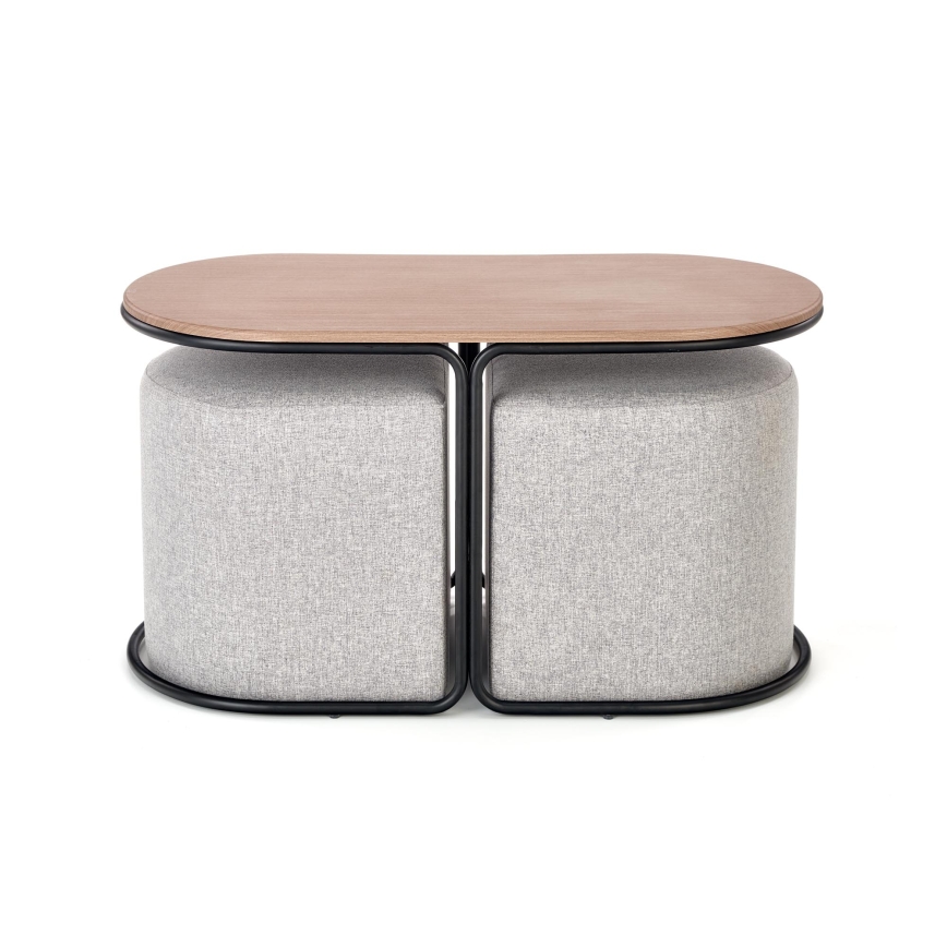 Komplet klubska mizica NILDO 90x45 cm + 2x tabure rjava/siva