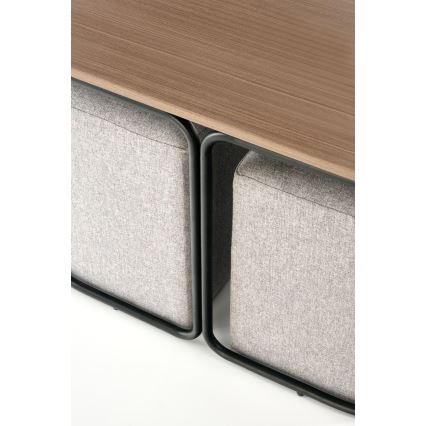Komplet klubska mizica NILDO 90x45 cm + 2x tabure rjava/siva