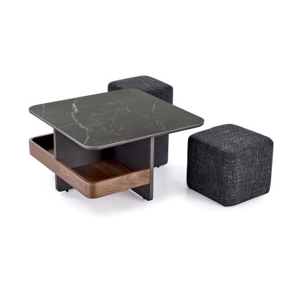 Komplet konferenčne mizice KORO 70x70 cm + 2x tabure črna/rjava