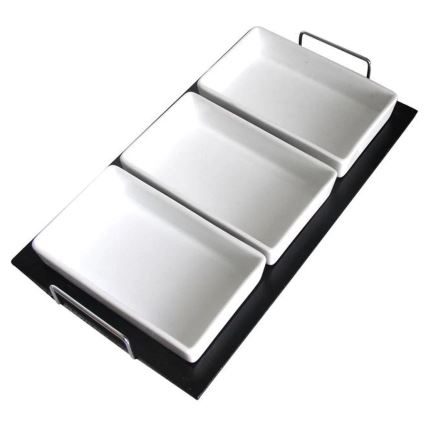 Komplet skled s pladnjem TORO, 3 kosi, keramika/les