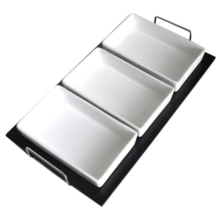 Komplet skled s pladnjem TORO, 3 kosi, keramika/les