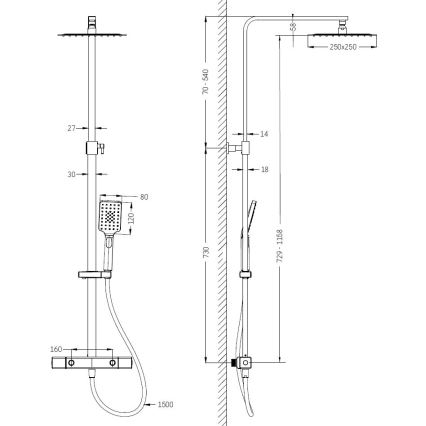 Komplet za tuš s termostatsko baterijo NAESBY, polirana medenina