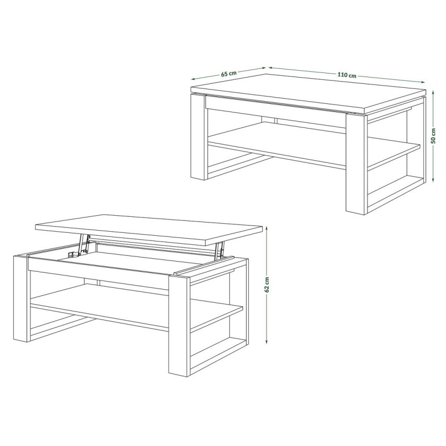 Konferenčna miza NEA z dvigljivo ploščo in polico, betonsko siva/bela
