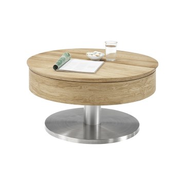 Konferenčna mizica BLOCK, premer 79 cm, hrast/srebrna