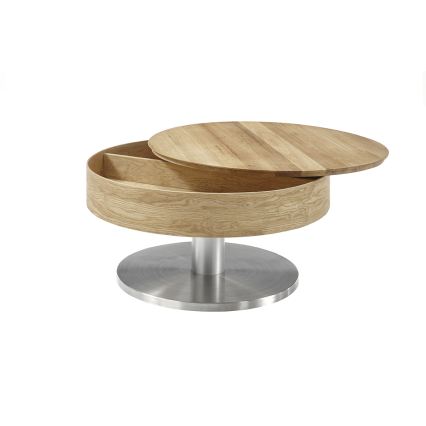 Konferenčna mizica BLOCK, premer 79 cm, hrast/srebrna