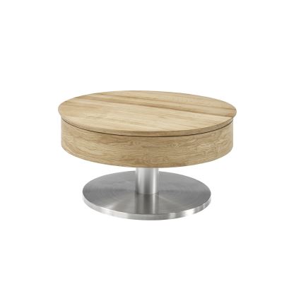 Konferenčna mizica BLOCK, premer 79 cm, hrast/srebrna