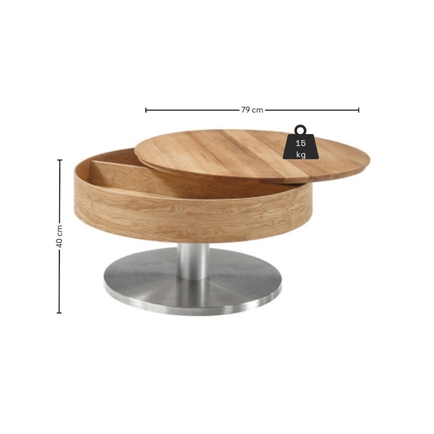 Konferenčna mizica BLOCK, premer 79 cm, hrast/srebrna