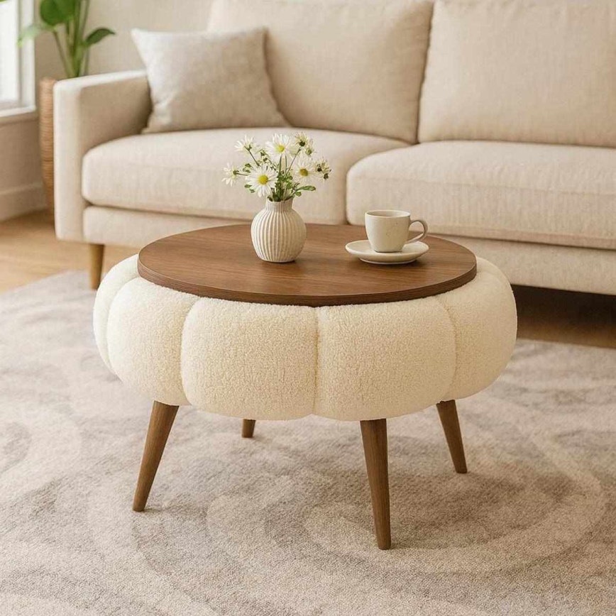 Konferenčna mizica FELPO premer 45 cm bež/oreh