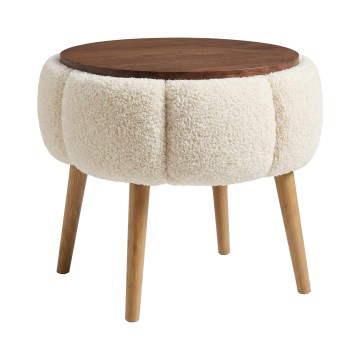 Konferenčna mizica FELPO, premer 45 cm, kremna/oreh