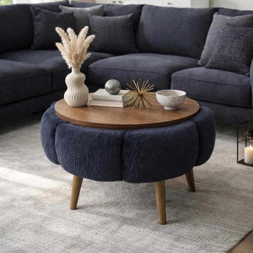 Konferenčna mizica FELPO Ø 60 cm modra/oreh