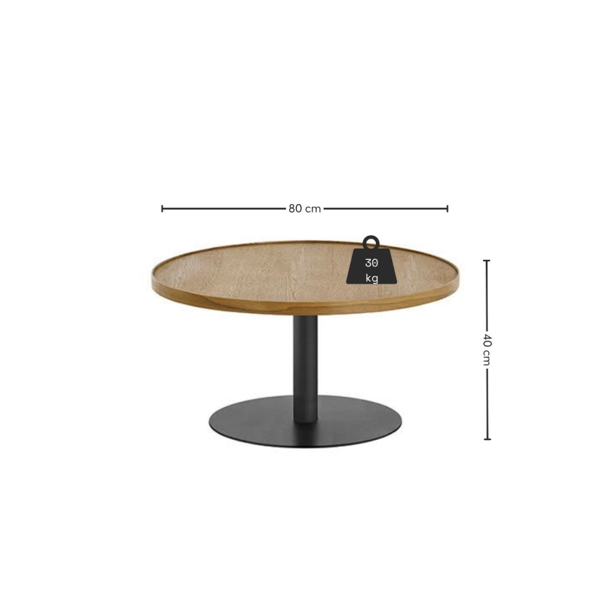 Konferenčna mizica FOCUS Ø 80 cm, hrast/črna