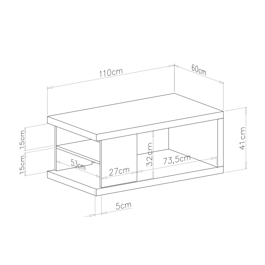 Konferenčna mizica LORA s polico in shranjevalnim prostorom, hrast artisan/črna