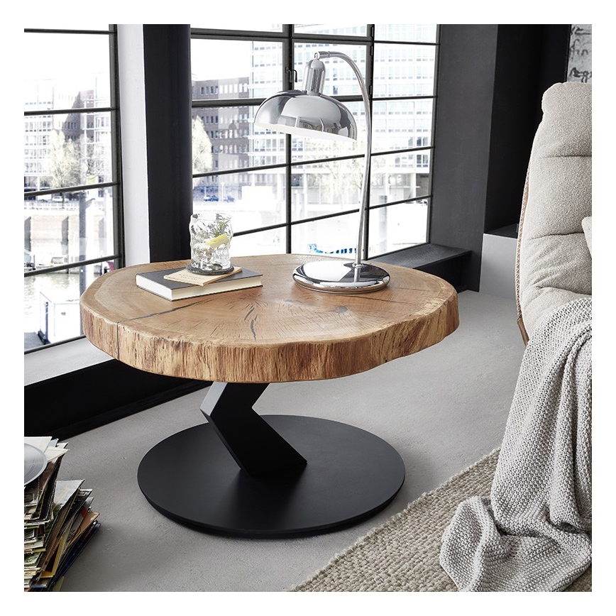 Konferenčna mizica ODIN, premer 75 cm, hrast/črna