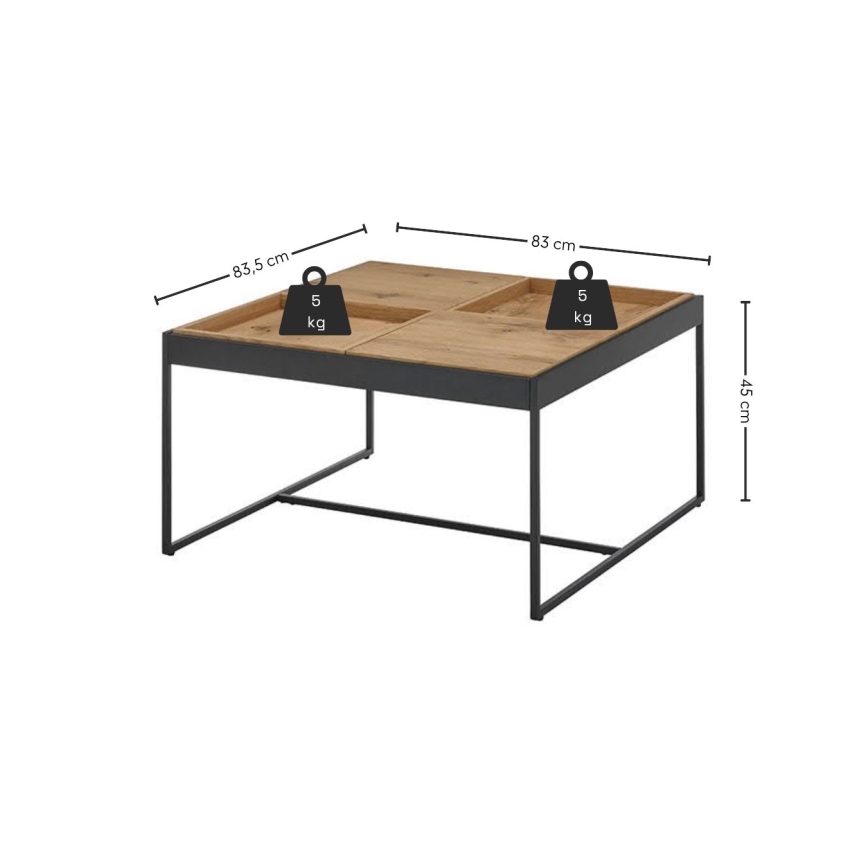 Konferenčna mizica PULSE 83x83 cm hrast/črna