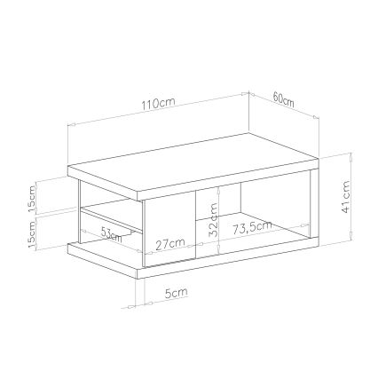 Konferenčna mizica s polico in shranjevalnim prostorom LORA hrast artisan/črna
