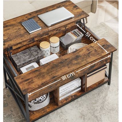 Konferenčna mizica z dvignljivo ploščo NYRO rjava/črna