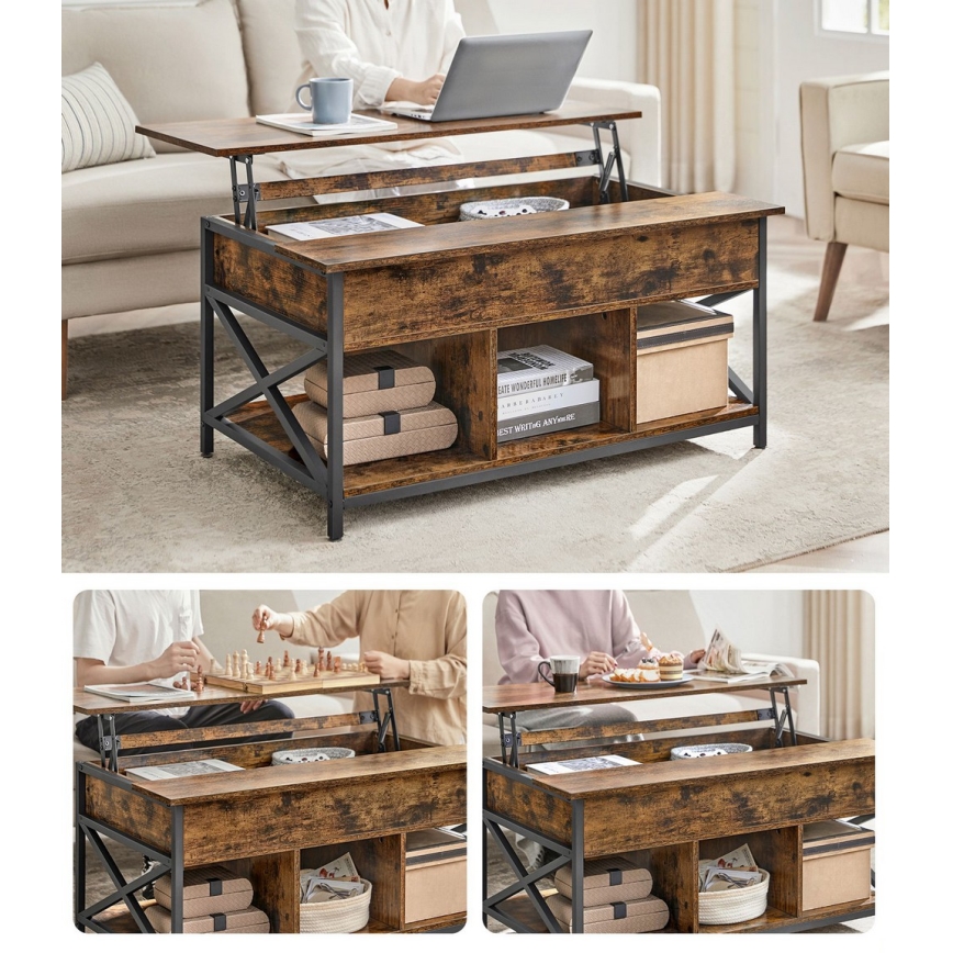 Konferenčna mizica z dvignljivo ploščo NYRO rjava/črna