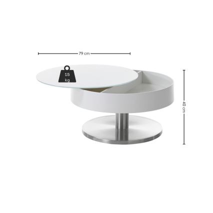 Konferenčni stolik BLOCK, premer 79 cm, bela/srebrna