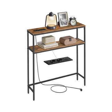 Konzolna mizica z vgrajenimi vtičnicami in USB-priključki LUVOR 80x20 cm rjava/črna