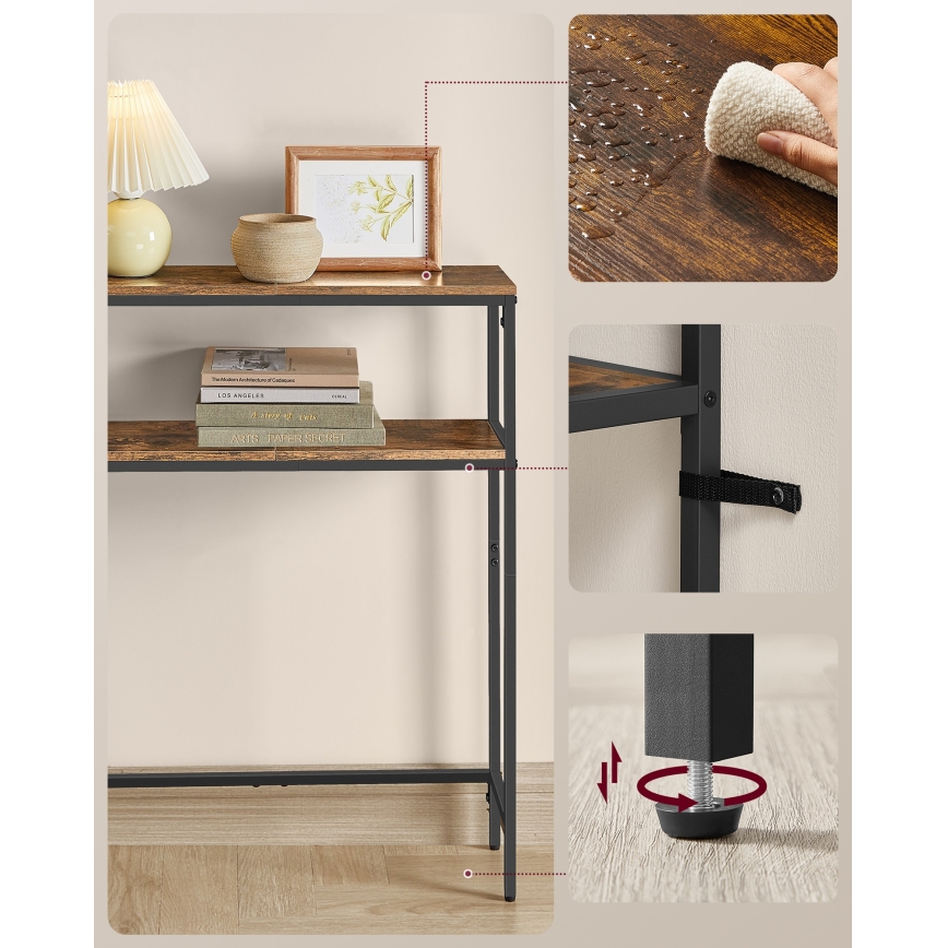 Konzolna mizica z vgrajenimi vtičnicami in USB-priključki LUVOR 80x20 cm rjava/črna