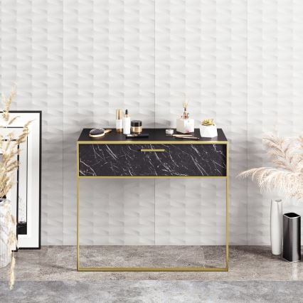 Konzolna stenska mizica POLKA 76,8x90 cm zlata/črna